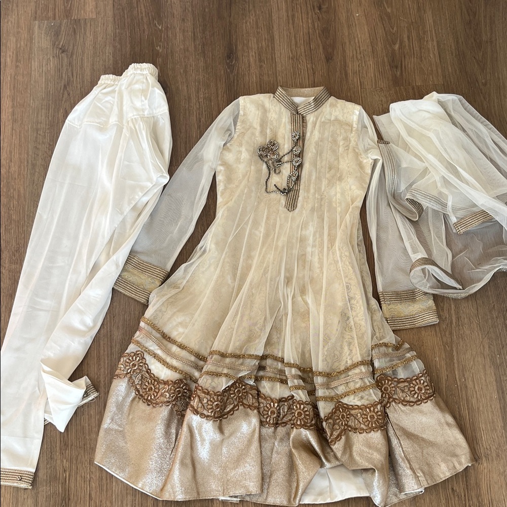 Elegant Cream and Gold Kids Dress Set